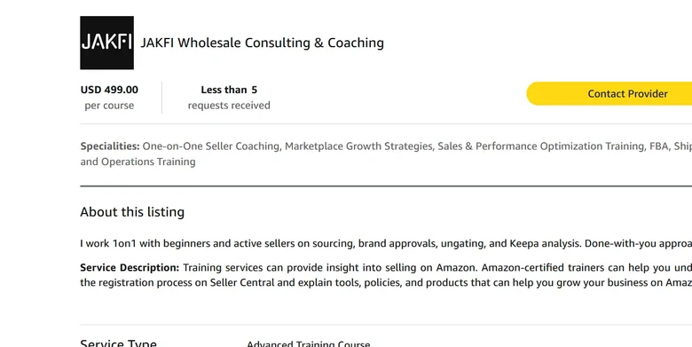 JAKFI Wholesale Consulting and Coaching full listing detail on Amazon's Service Provider Network