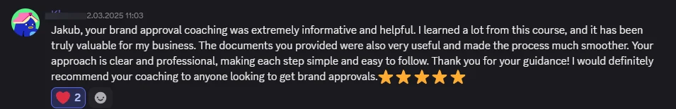 Coaching client praise for brand approval coaching, February 2025